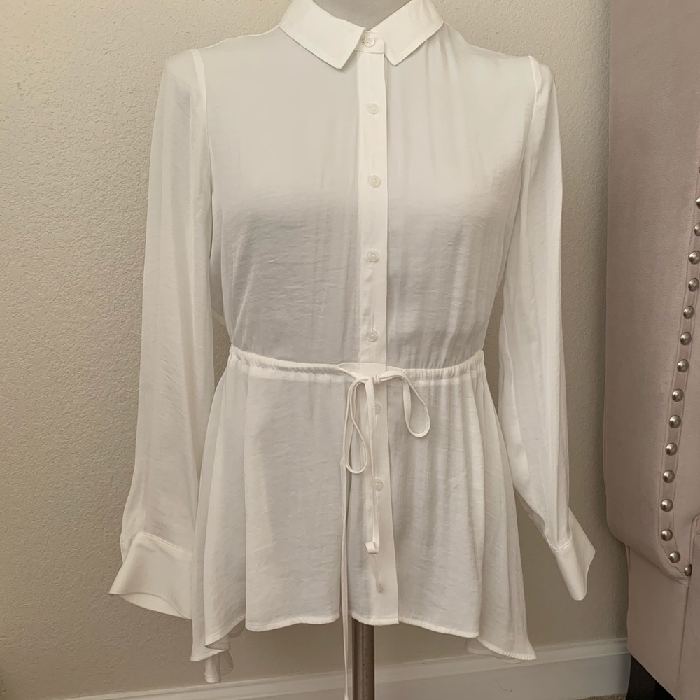 Satin long sleeve High Low Blouse Waist Draw